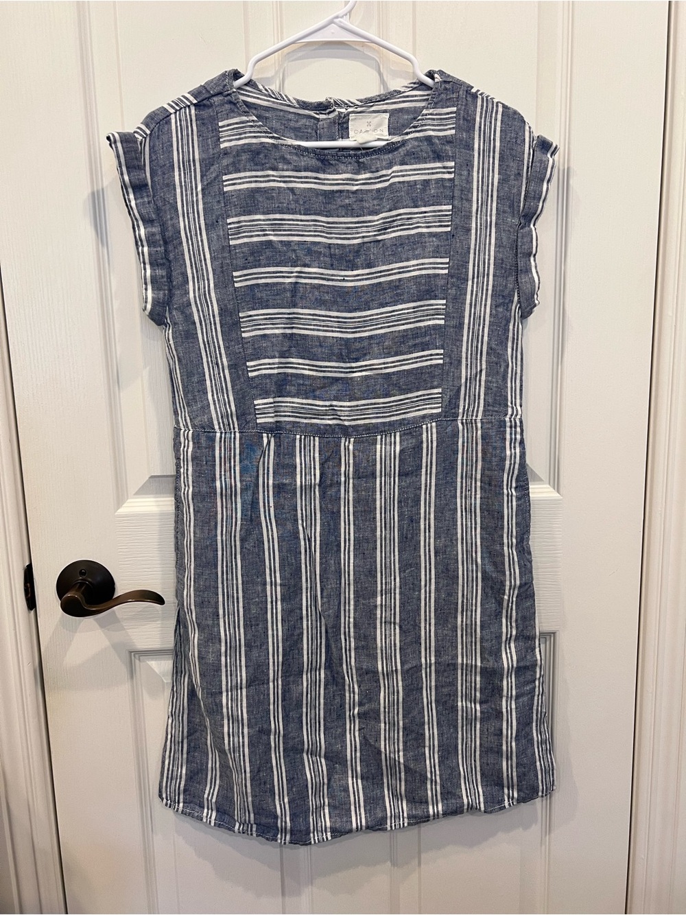 Caslon Blue and White Striped Linen Mini Dress